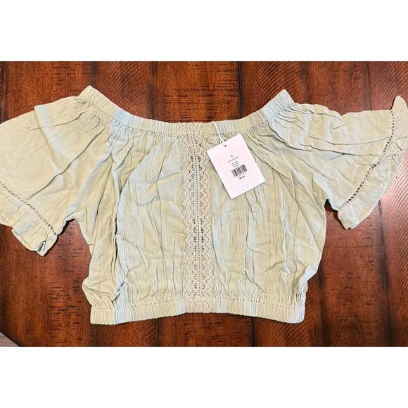 Rachel Parcell Off Shoulder Crop Top - Wash Crepe Sage - Size Large   MSRP $89 - Picture 6 of 8